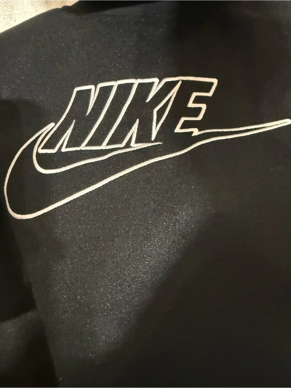 Nike Black and Gray Hooded Varsity Jacket with White Logo